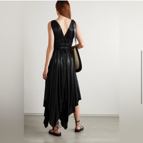 Norma Kamali Goddess Asymmetric Pleated Metallic Dress - Gunmetal - Picture 4 of 6